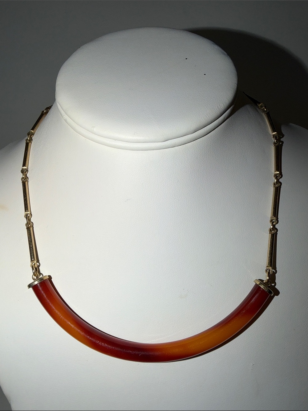 Vintage Signed Sarah Coy Brown Tortoise Crescent Necklace